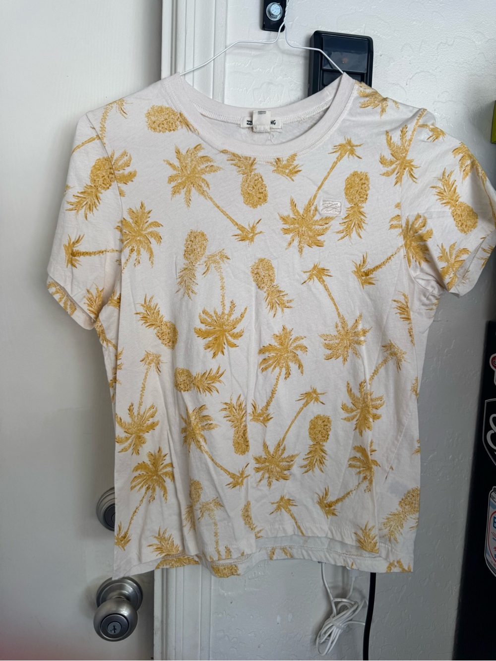 Billabong White T-Shirt with Yellow Pineapple Print